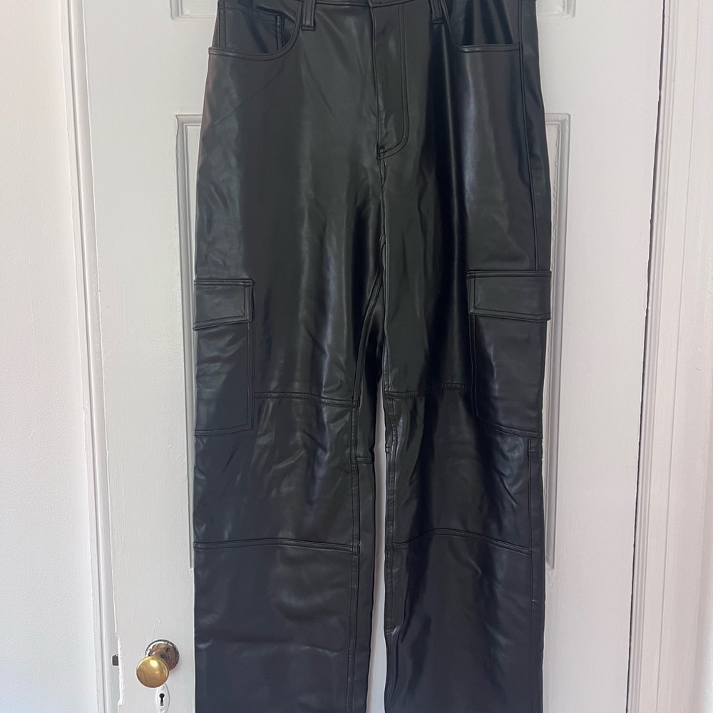 Women’s Black Vegan Leather Cargo Pants